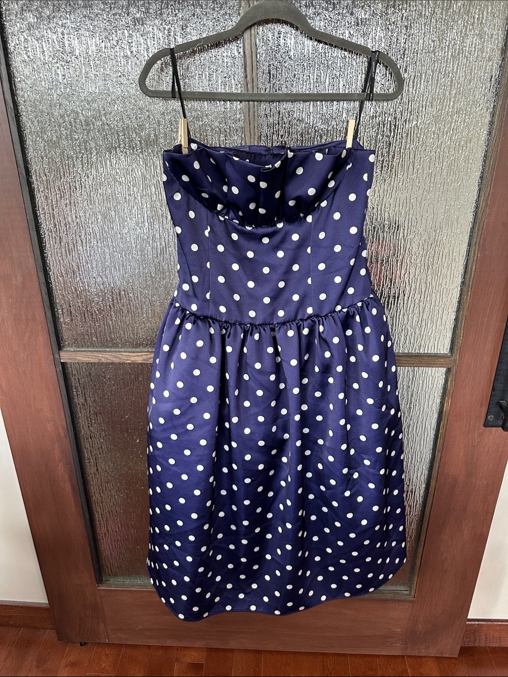 self-portrait Navy Polka Dot Strapless Midi Dress size 12 - Picture 13 of 14
